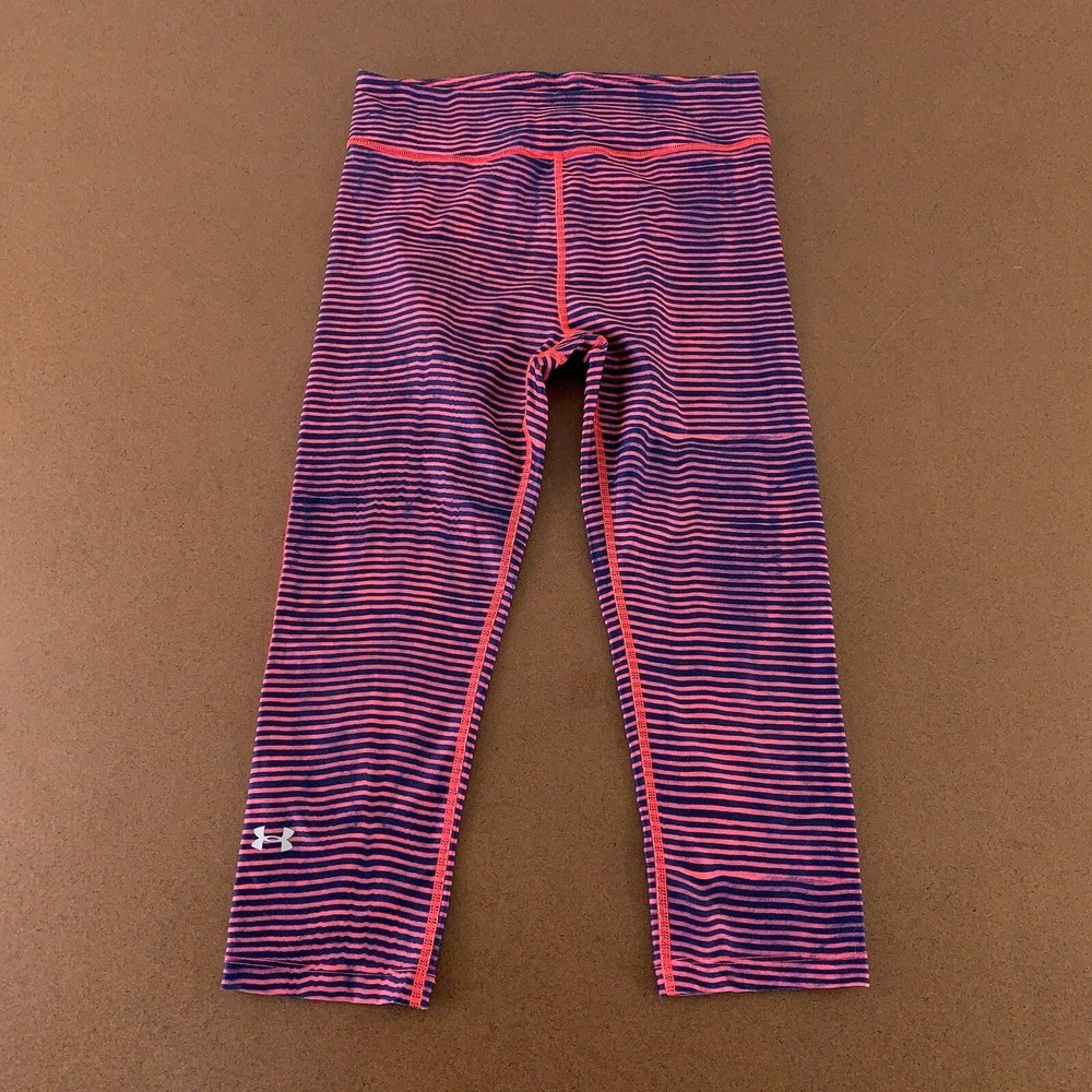 Under Armour Heart Gear Women's Small Blue Pink Stripe Compression Crop Leggings